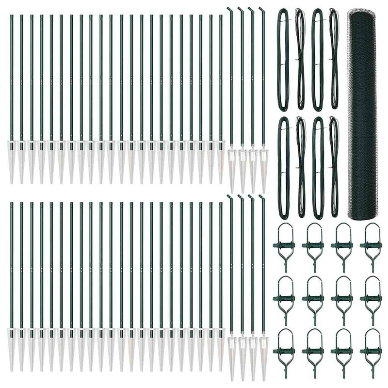 vidaXL Kerítés oszlopokkal Zöld 1.4 x 100 m PVC-bevonatos acél