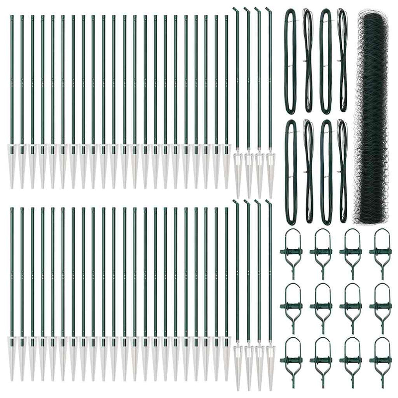 vidaXL Kerítés oszlopokkal Zöld 1.4 x 100 m PVC-bevonatos acél