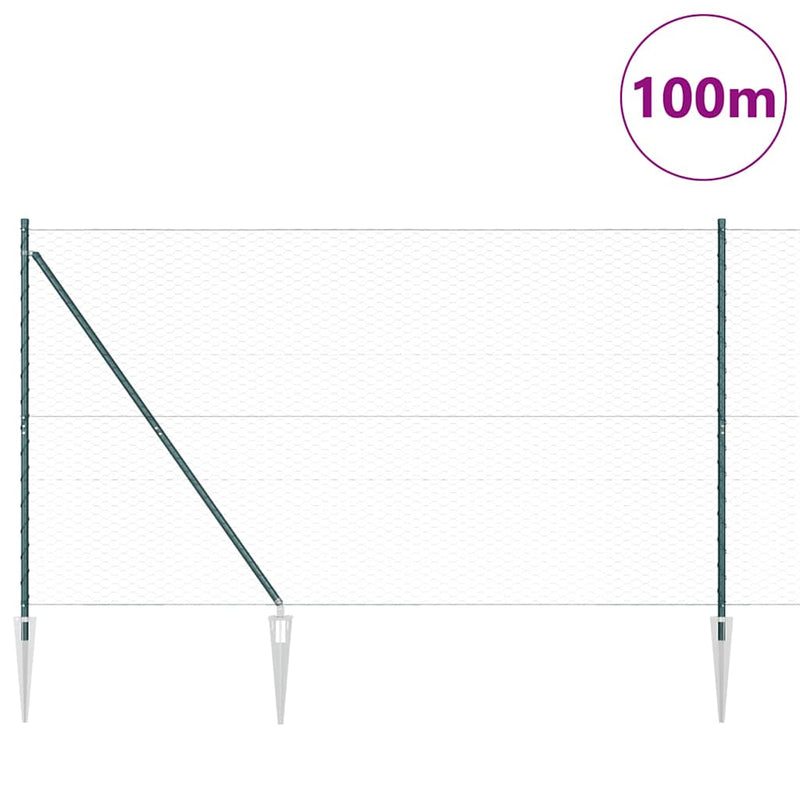 vidaXL Kerítés oszlopokkal Zöld 1.5 x 100 m PVC-bevonatos acél