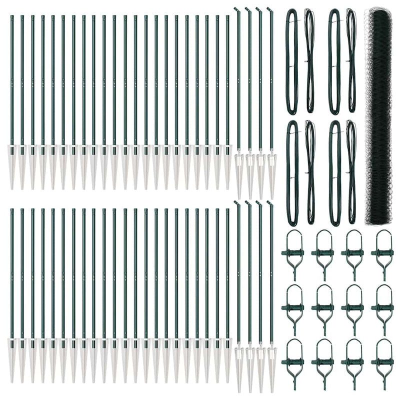 vidaXL Kerítés oszlopokkal Zöld 1.5 x 100 m PVC-bevonatos acél