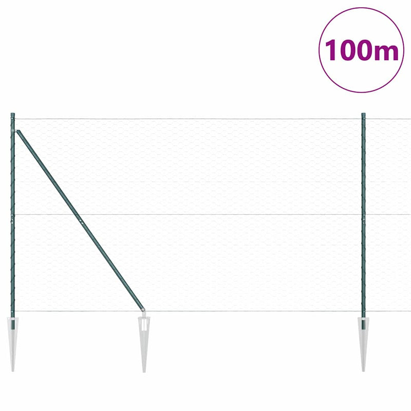 vidaXL Kerítés oszlopokkal Zöld 1.5 x 100 m PVC-bevonatos acél