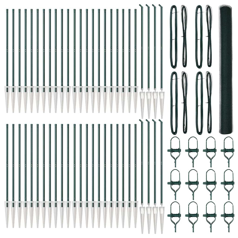 vidaXL Kerítés oszlopokkal Zöld 1.6 x 100 m PVC-bevonatos acél