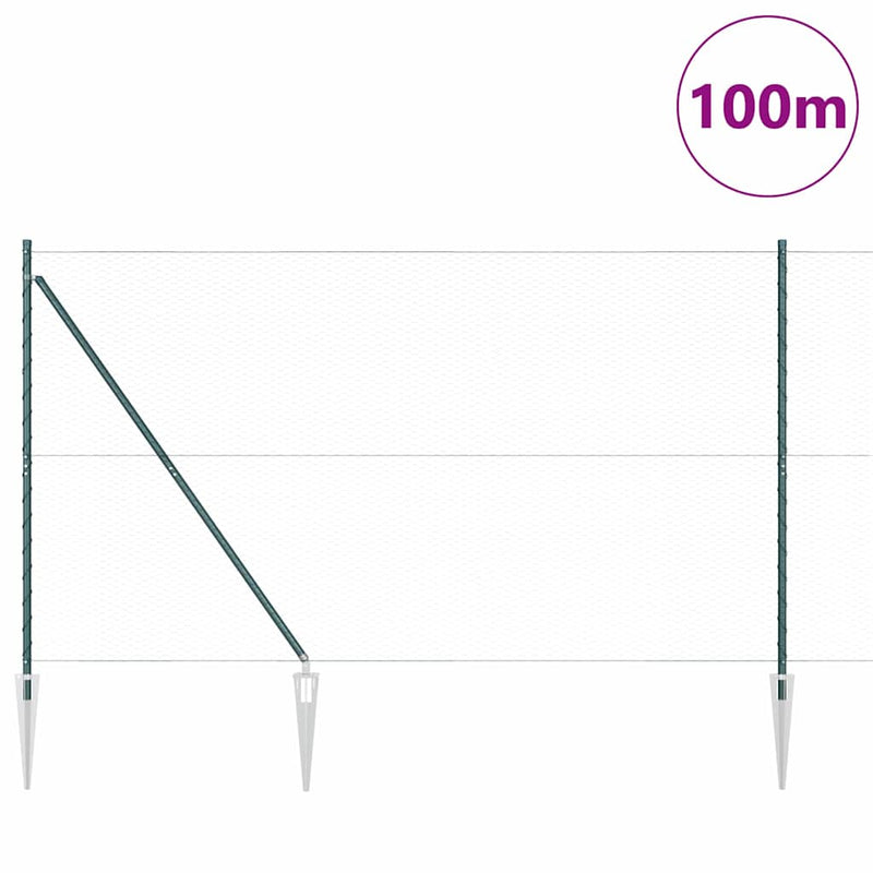 vidaXL Kerítés oszlopokkal Zöld 1.6 x 100 m PVC-bevonatos acél
