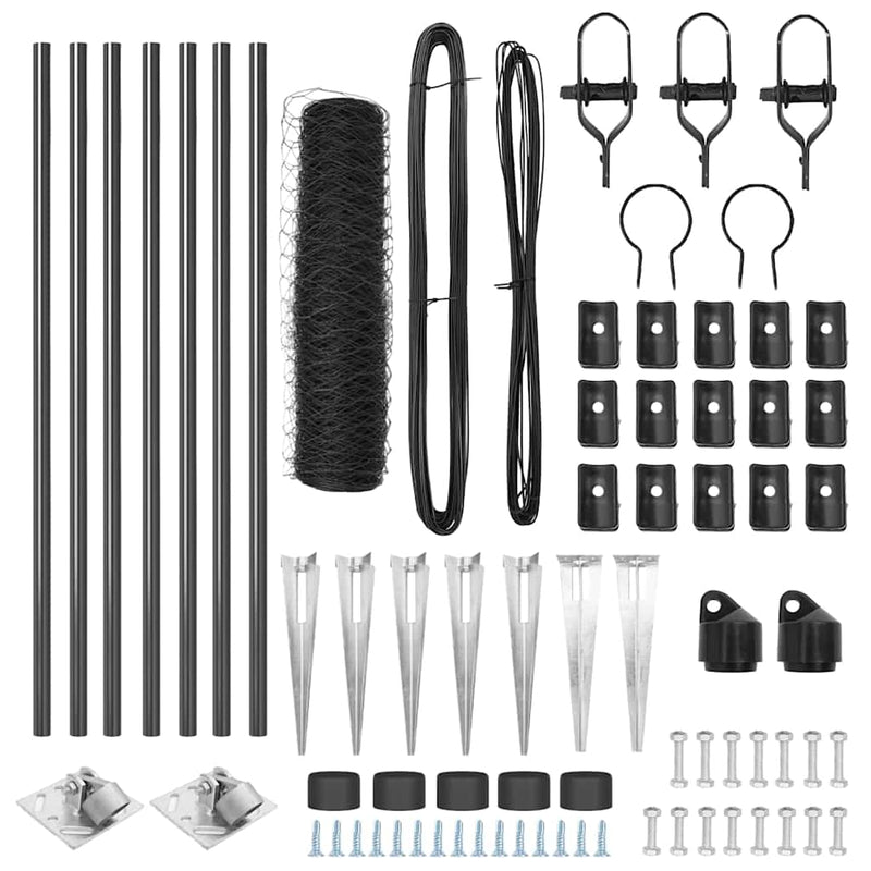 vidaXL Kerítés oszlopokkal Szürke 1 x 10 m PVC-bevonatos acél