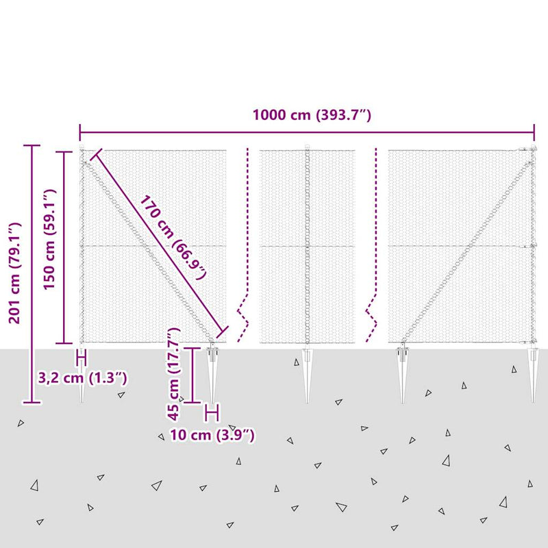 vidaXL Kerítés oszlopokkal Szürke 1.5 x 10 m PVC-bevonatos acél