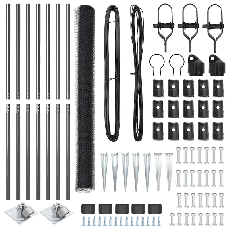 vidaXL Kerítés oszlopokkal Szürke 1.6 x 10 m PVC-bevonatos acél