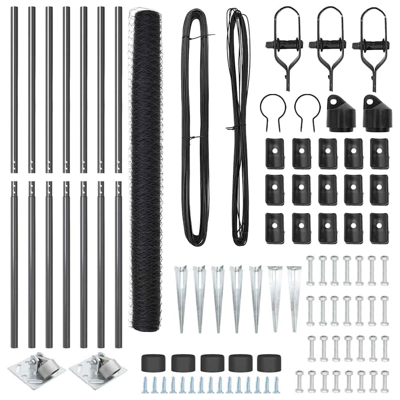 vidaXL Kerítés oszlopokkal Szürke 1.6 x 10 m PVC-bevonatos acél