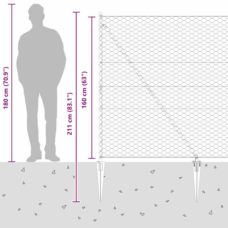 vidaXL Kerítés oszlopokkal Szürke 1.6 x 10 m PVC-bevonatos acél