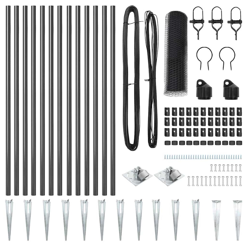 vidaXL Kerítés oszlopokkal Szürke 0,4 x 25 m PVC-bevonatos acél