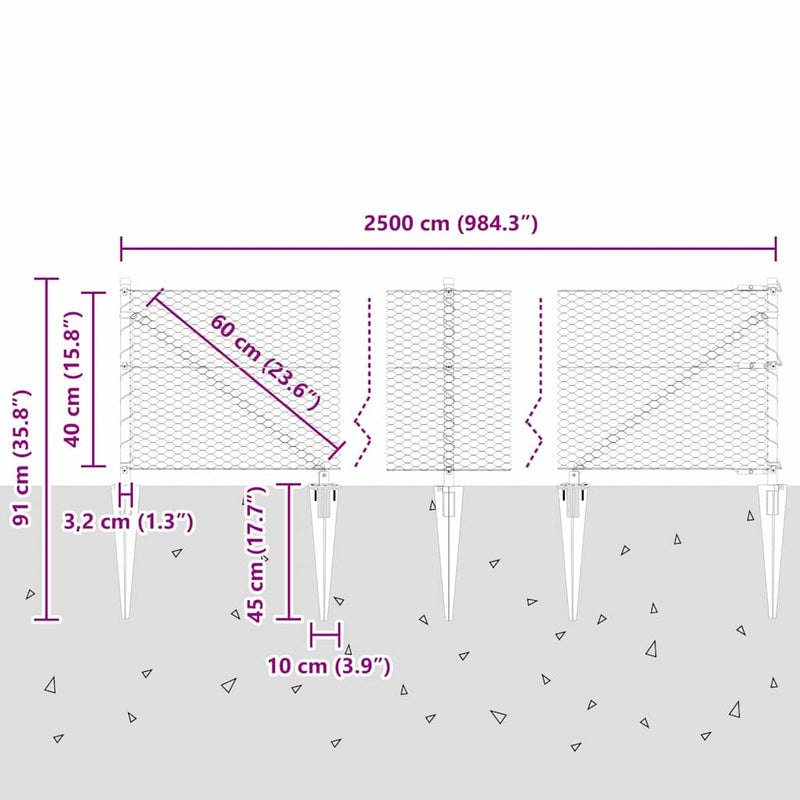 vidaXL Kerítés oszlopokkal Szürke 0,4 x 25 m PVC-bevonatos acél