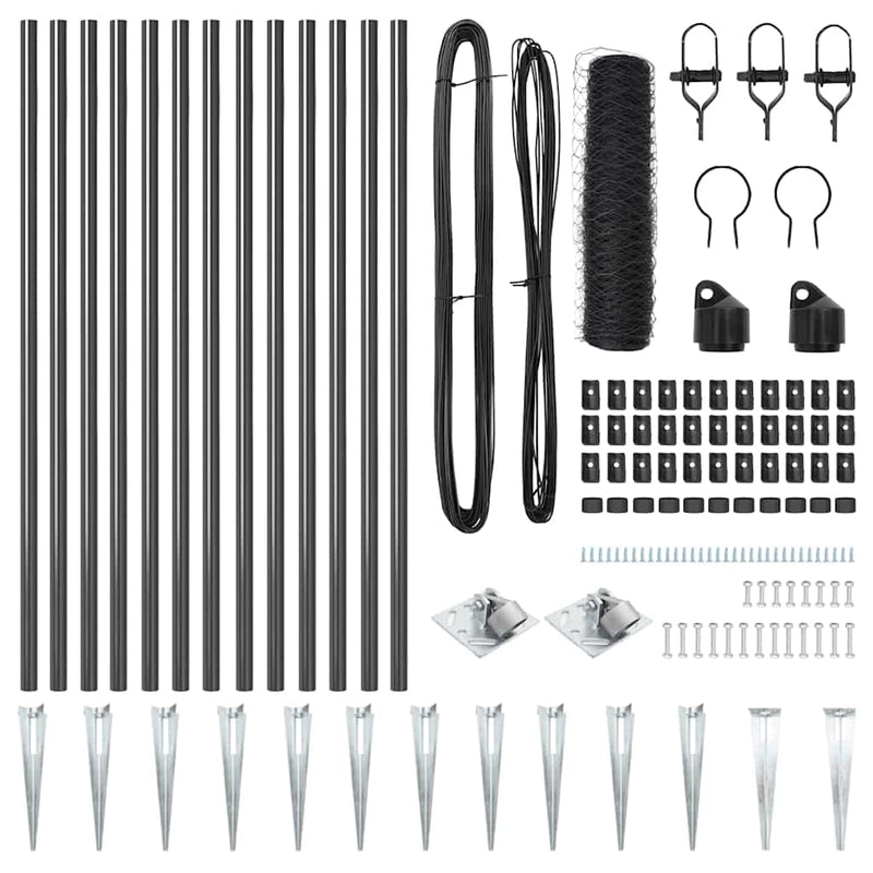 vidaXL Kerítés oszlopokkal Szürke 0,4 x 25 m PVC-bevonatos acél