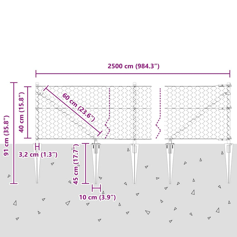 vidaXL Kerítés oszlopokkal Szürke 0,4 x 25 m PVC-bevonatos acél