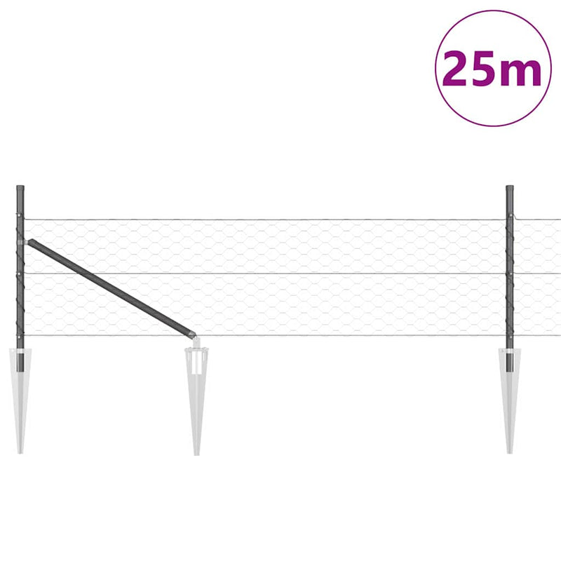 vidaXL Kerítés oszlopokkal Szürke 0.5 x 25 m PVC-bevonatos acél
