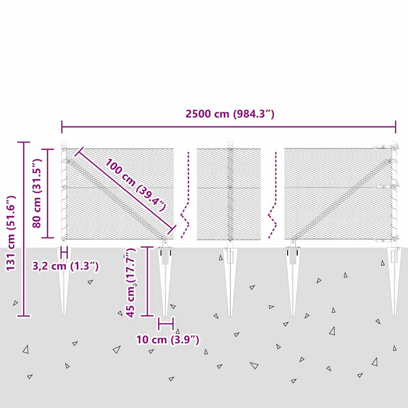 vidaXL Kerítés oszlopokkal Szürke 0.8 x 25 m PVC-bevonatos acél