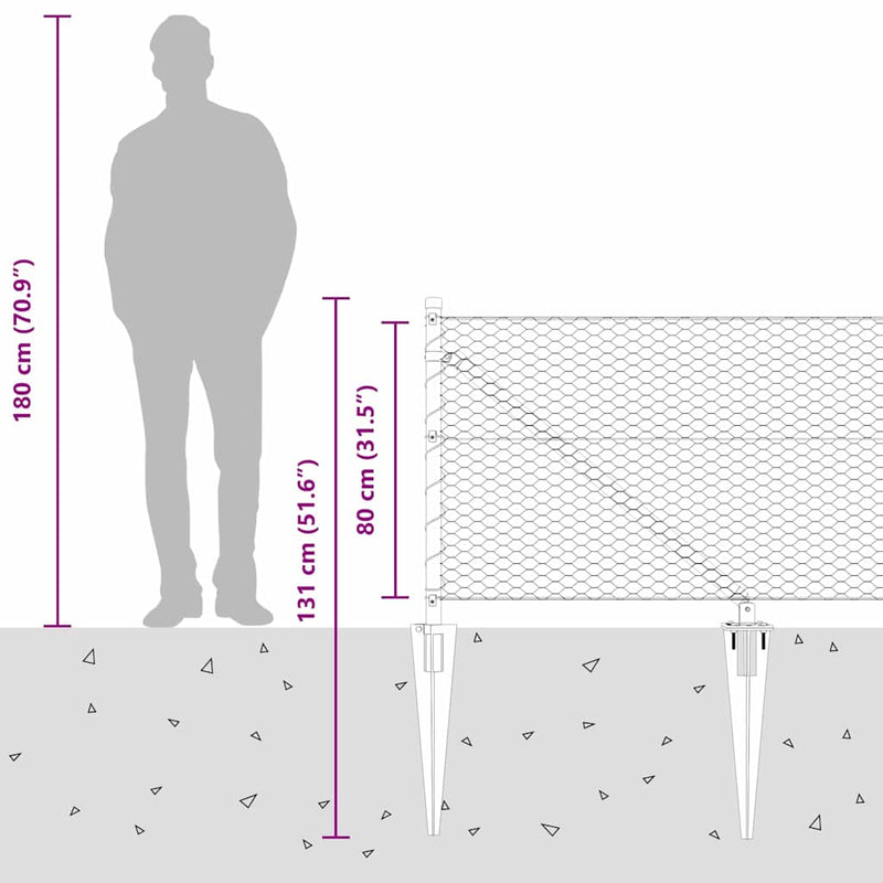 vidaXL Kerítés oszlopokkal Szürke 0.8 x 25 m PVC-bevonatos acél
