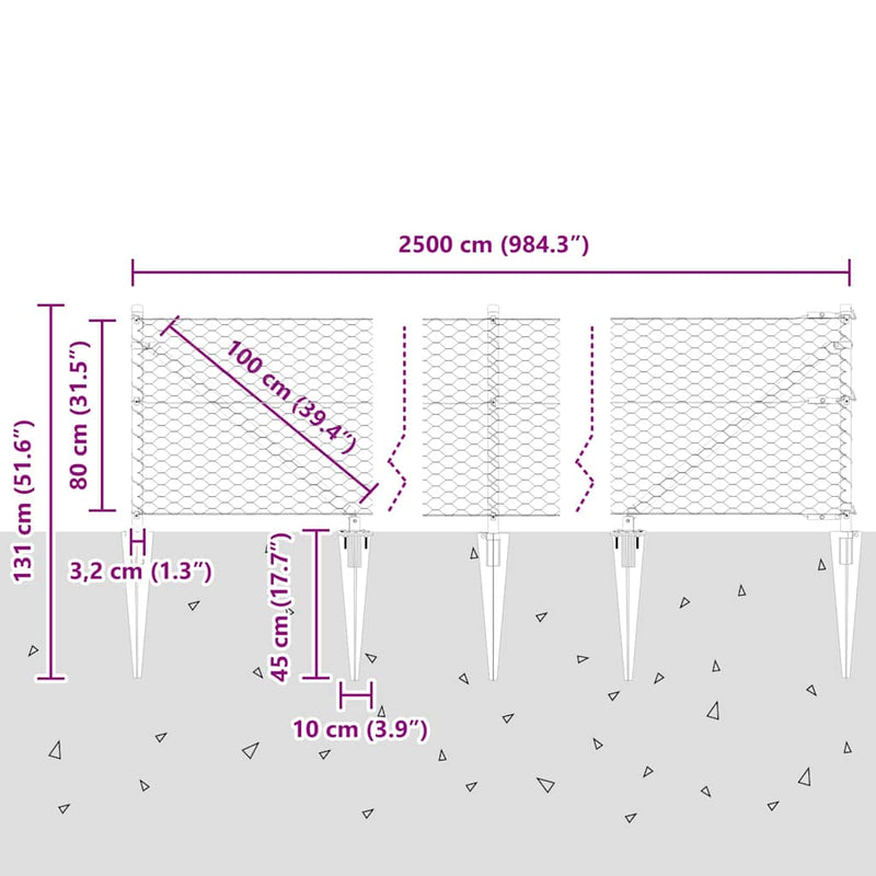 vidaXL Kerítés oszlopokkal Szürke 0.8 x 25 m PVC-bevonatos acél