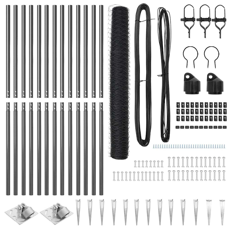 vidaXL Kerítés oszlopokkal Szürke 1.2 x 25 m PVC-bevonatos acél