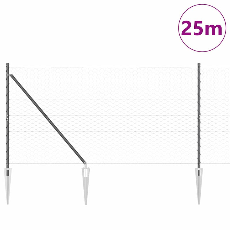 vidaXL Kerítés oszlopokkal Szürke 1.2 x 25 m PVC-bevonatos acél