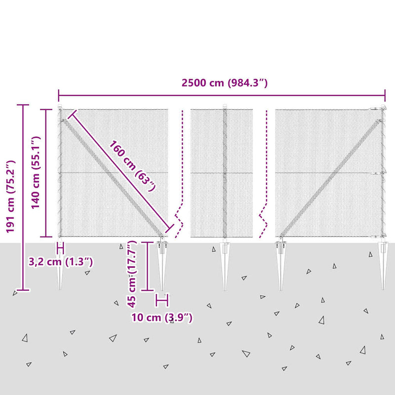 vidaXL Kerítés oszlopokkal Szürke 1.4 x 25 m PVC-bevonatos acél