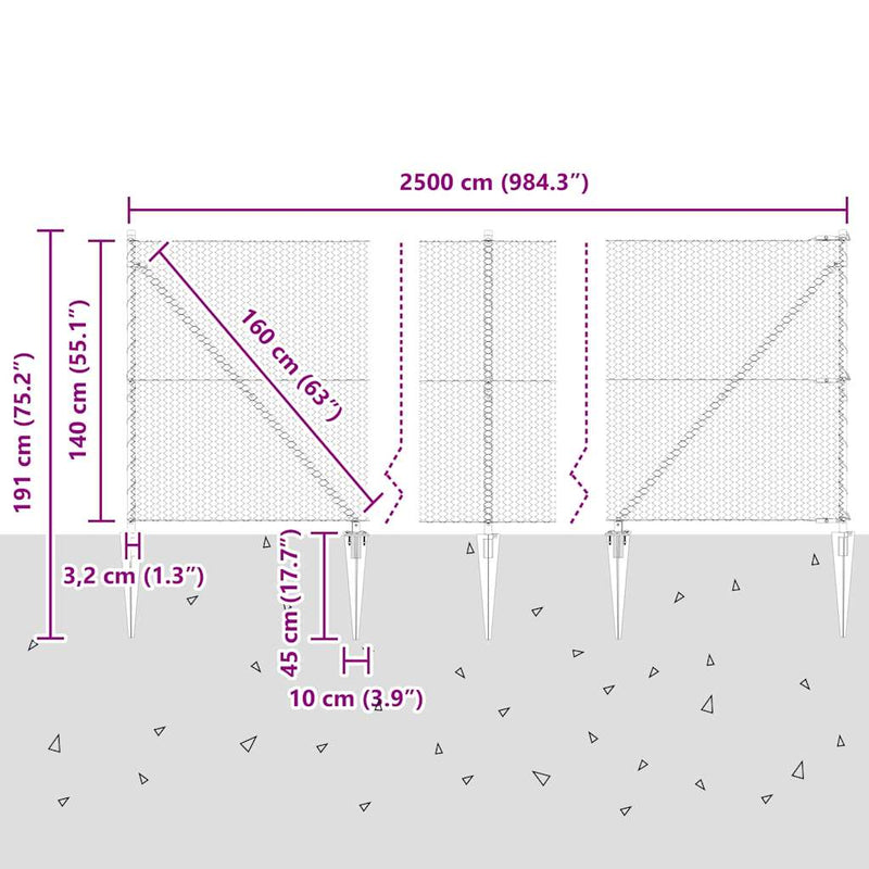 vidaXL Kerítés oszlopokkal Szürke 1.4 x 25 m PVC-bevonatos acél