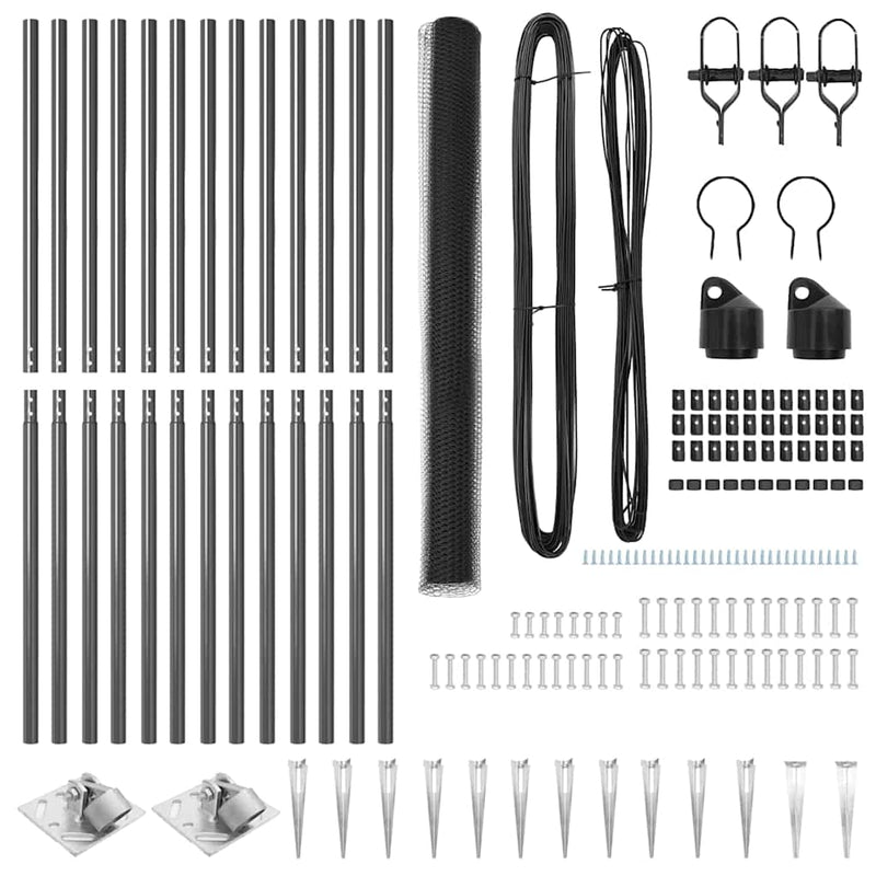 vidaXL Kerítés oszlopokkal Szürke 1.5 x 25 m PVC-bevonatos acél