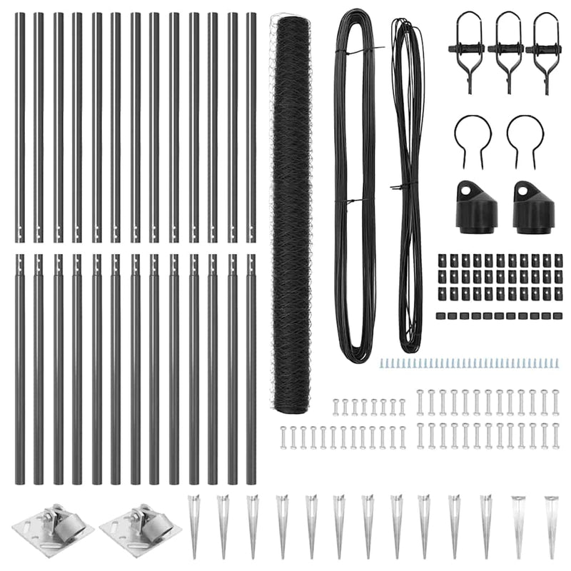 vidaXL Kerítés oszlopokkal Szürke 1.5 x 25 m PVC-bevonatos acél
