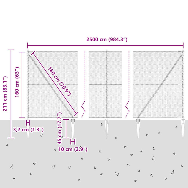 vidaXL Kerítés oszlopokkal Szürke 1.6 x 25 m PVC-bevonatos acél