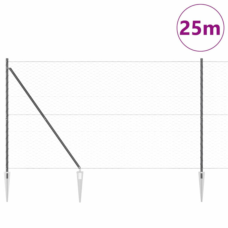vidaXL Kerítés oszlopokkal Szürke 1.6 x 25 m PVC-bevonatos acél