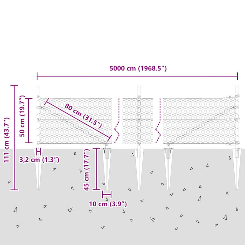 vidaXL Kerítés oszlopokkal Szürke 0.5 x 50 m PVC-bevonatos acél
