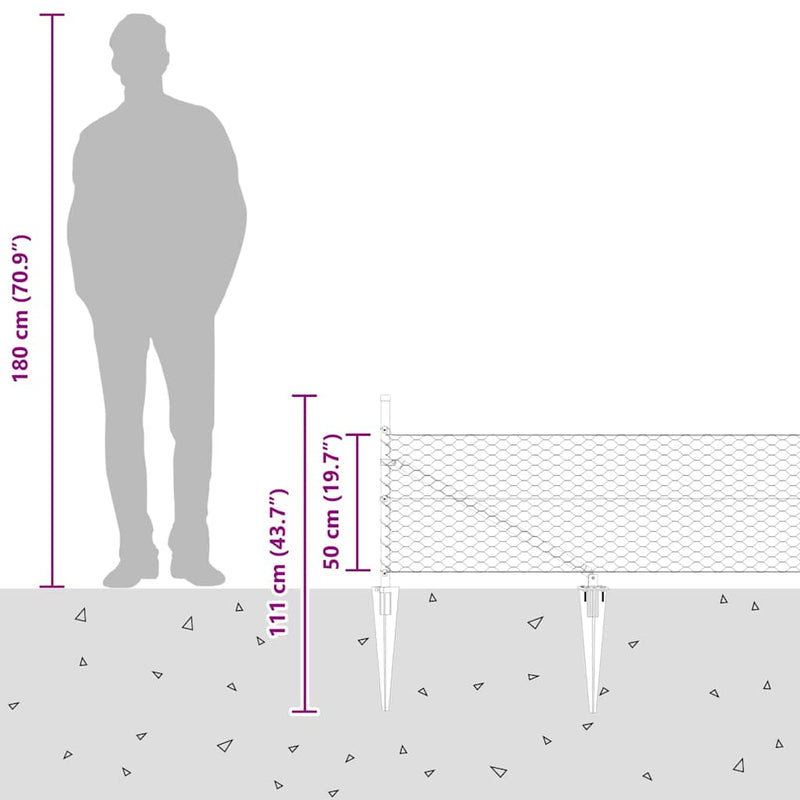 vidaXL Kerítés oszlopokkal Szürke 0.5 x 50 m PVC-bevonatos acél