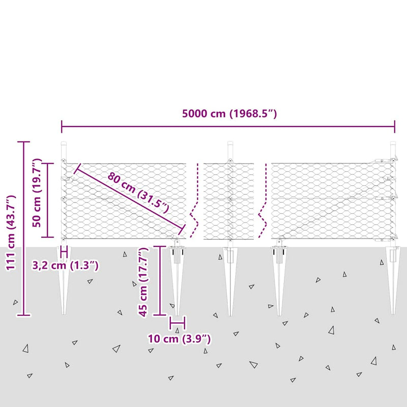 vidaXL Kerítés oszlopokkal Szürke 0.5 x 50 m PVC-bevonatos acél
