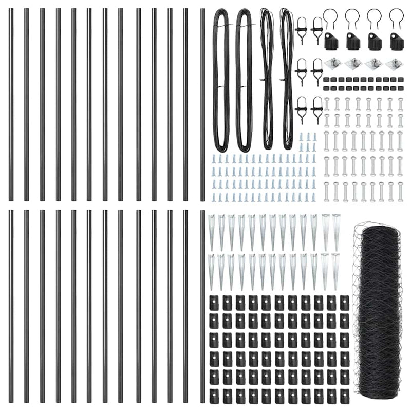 vidaXL Kerítés oszlopokkal Szürke 0.6 x 50 m PVC-bevonatos acél