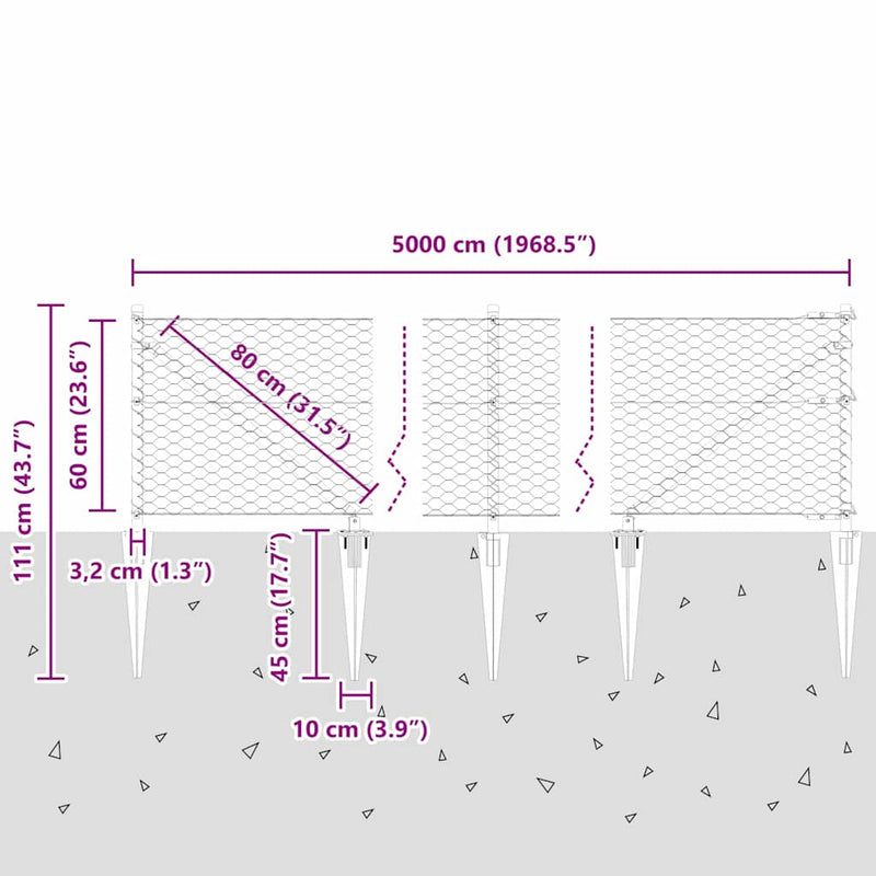 vidaXL Kerítés oszlopokkal Szürke 0.6 x 50 m PVC-bevonatos acél