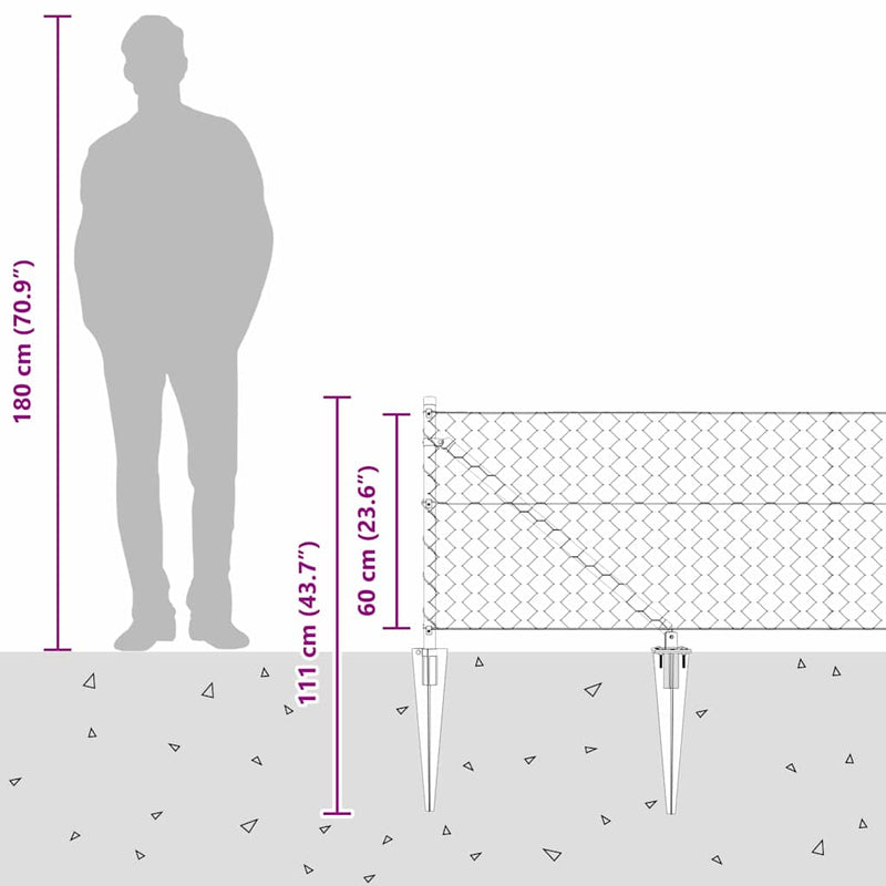 vidaXL Kerítés oszlopokkal Szürke 0.6 x 50 m PVC-bevonatos acél