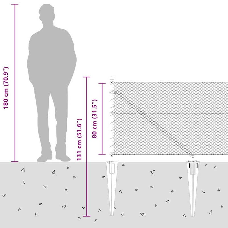 vidaXL Kerítés oszlopokkal Szürke 0.8 x 50 m PVC-bevonatos acél