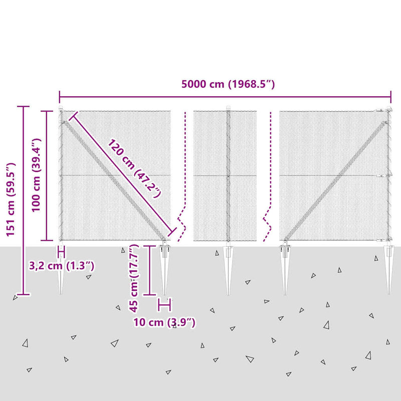 vidaXL Kerítés oszlopokkal Szürke 1 x 50 m PVC-bevonatos acél