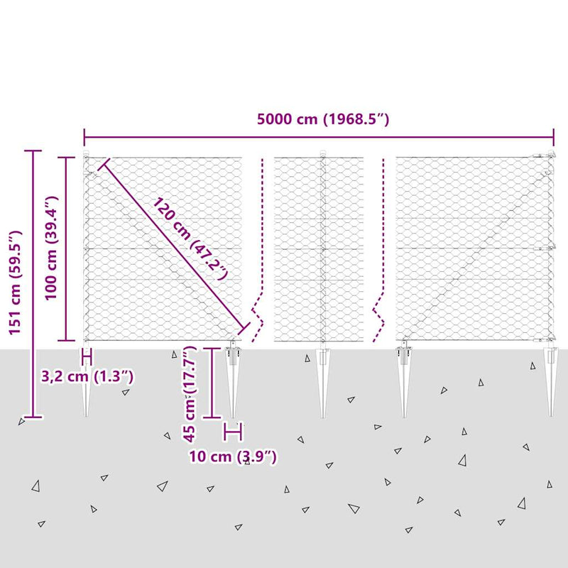 vidaXL Kerítés oszlopokkal Szürke 1 x 50 m PVC-bevonatos acél