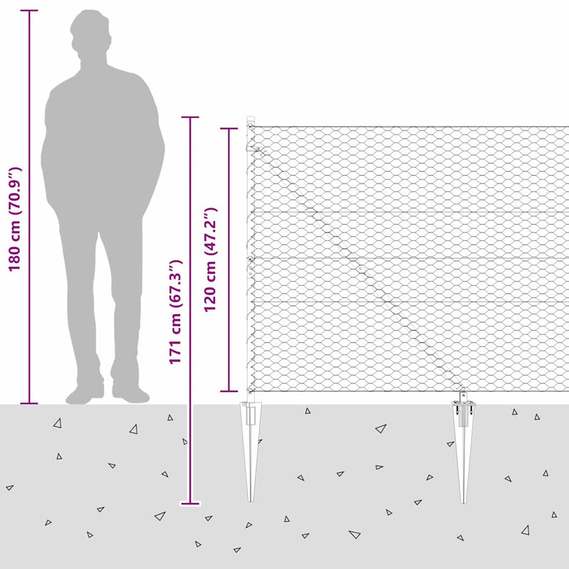 vidaXL Kerítés oszlopokkal Szürke 1.2 x 50 m PVC-bevonatos acél