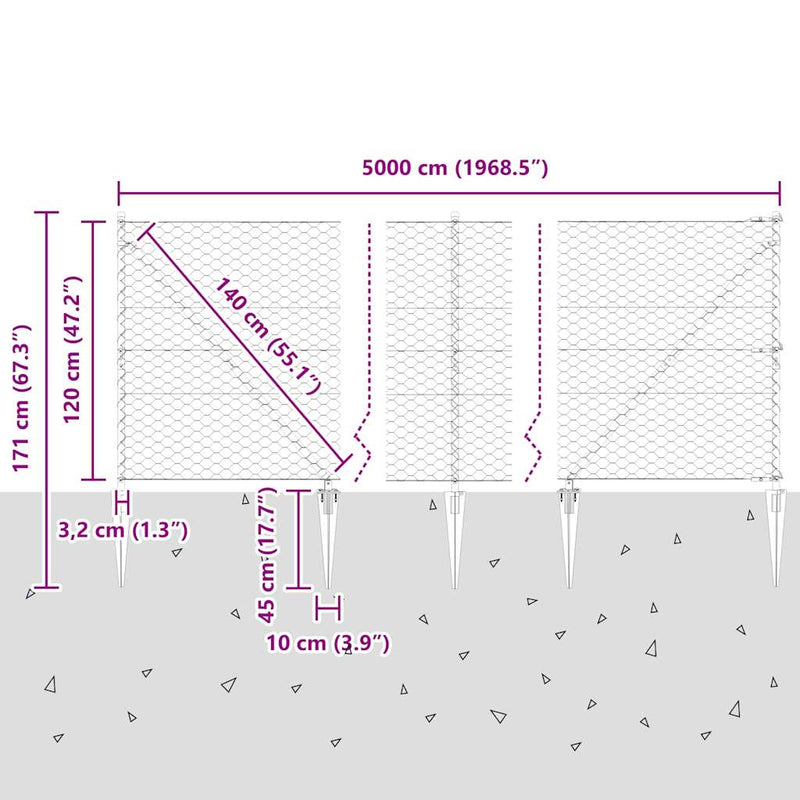 vidaXL Kerítés oszlopokkal Szürke 1.2 x 50 m PVC-bevonatos acél
