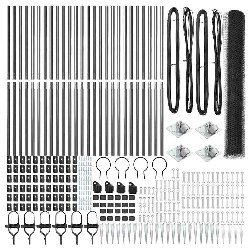 vidaXL Kerítés oszlopokkal Szürke 1.4 x 50 m PVC-bevonatos acél