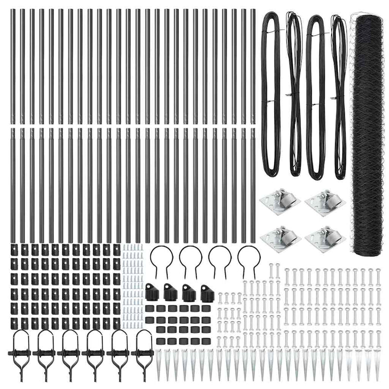 vidaXL Kerítés oszlopokkal Szürke 1.4 x 50 m PVC-bevonatos acél
