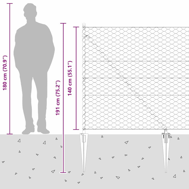 vidaXL Kerítés oszlopokkal Szürke 1.4 x 50 m PVC-bevonatos acél