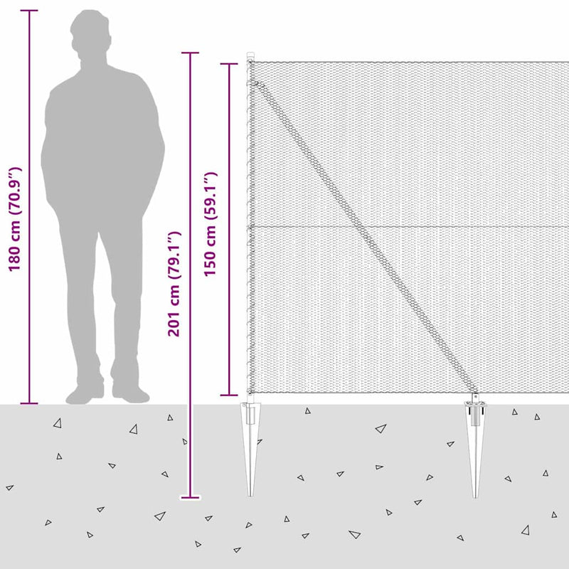 vidaXL Kerítés oszlopokkal Szürke 1.5 x 50 m PVC-bevonatos acél