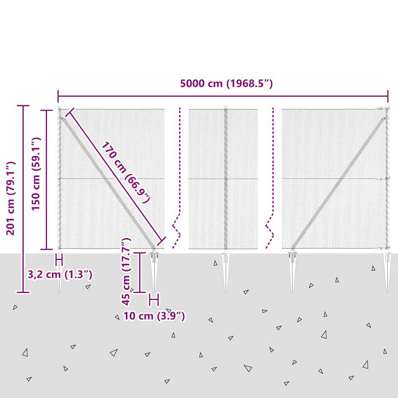 vidaXL Kerítés oszlopokkal Szürke 1.5 x 50 m PVC-bevonatos acél