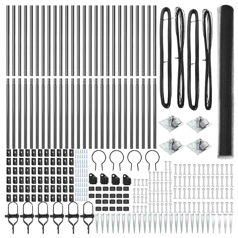 vidaXL Kerítés oszlopokkal Szürke 1.5 x 50 m PVC-bevonatos acél