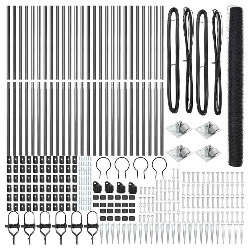 vidaXL Kerítés oszlopokkal Szürke 1.5 x 50 m PVC-bevonatos acél