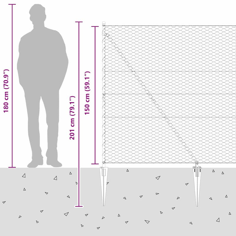 vidaXL Kerítés oszlopokkal Szürke 1.5 x 50 m PVC-bevonatos acél