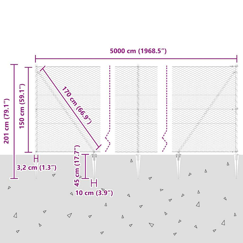 vidaXL Kerítés oszlopokkal Szürke 1.5 x 50 m PVC-bevonatos acél