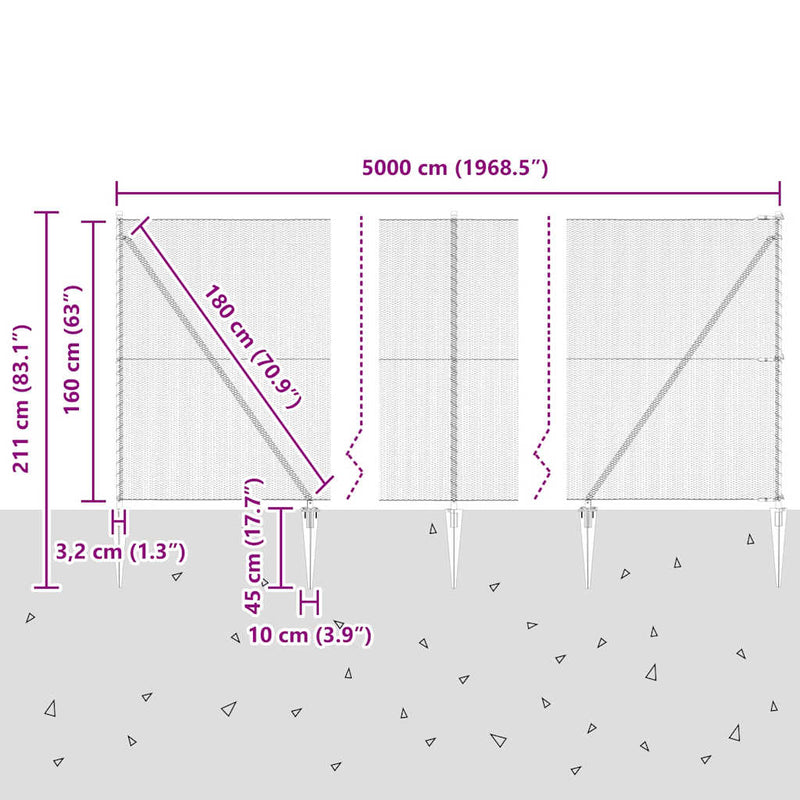vidaXL Kerítés oszlopokkal Szürke 1.6 x 50 m PVC-bevonatos acél