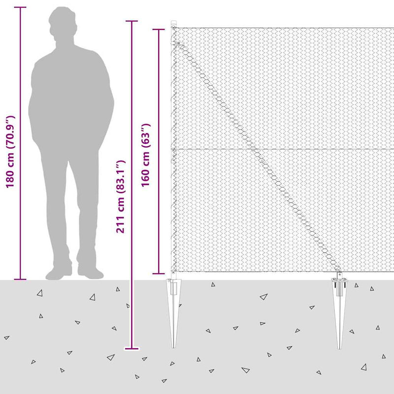 vidaXL Kerítés oszlopokkal Szürke 1.6 x 50 m PVC-bevonatos acél